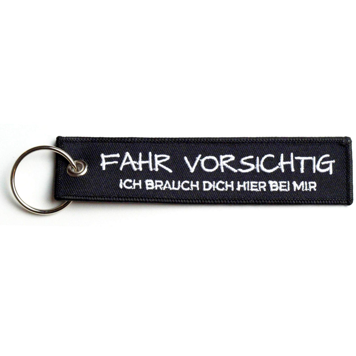 FAHR VORSICHTIG - Motorrad Schlüsselanhänger - bestickt & kratzfest - 130 x 30 mm
