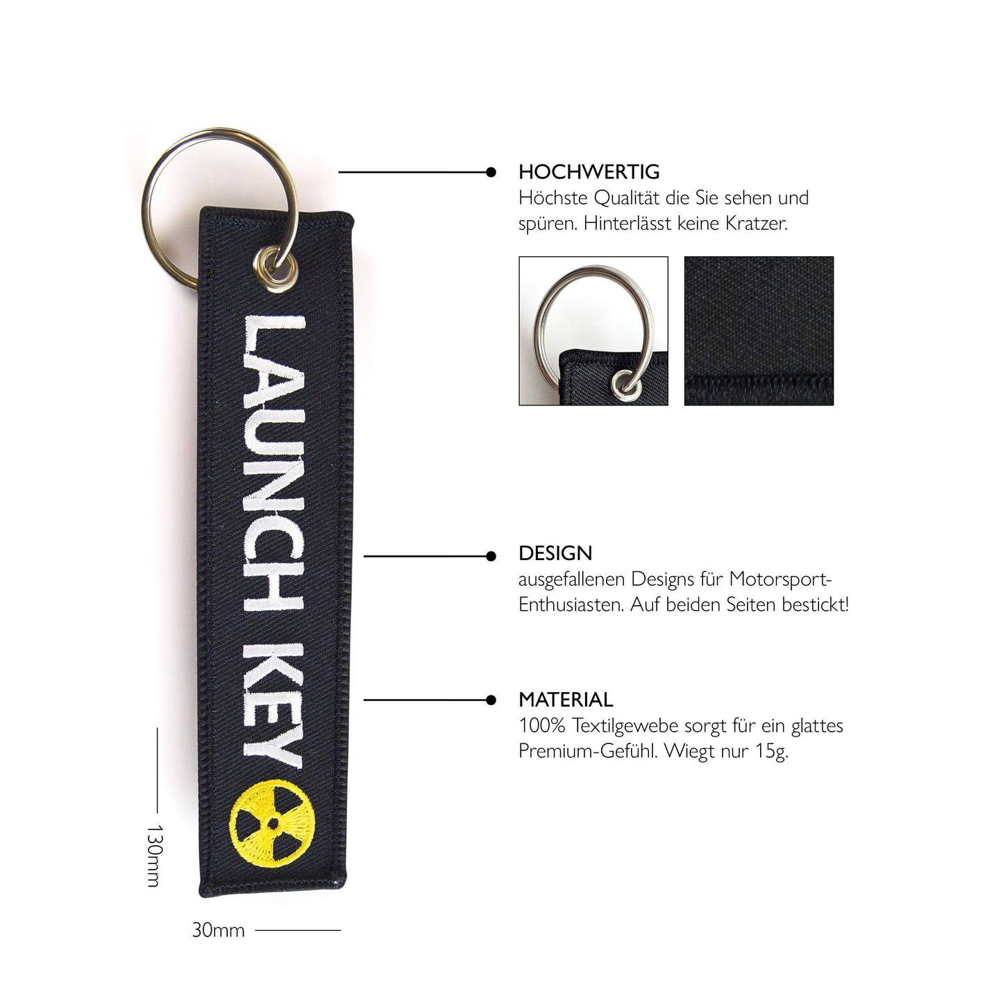 LAUNCH KEY - Motorrad Schlüsselanhänger - bestickt & kratzfest - 130 x 30 mm
