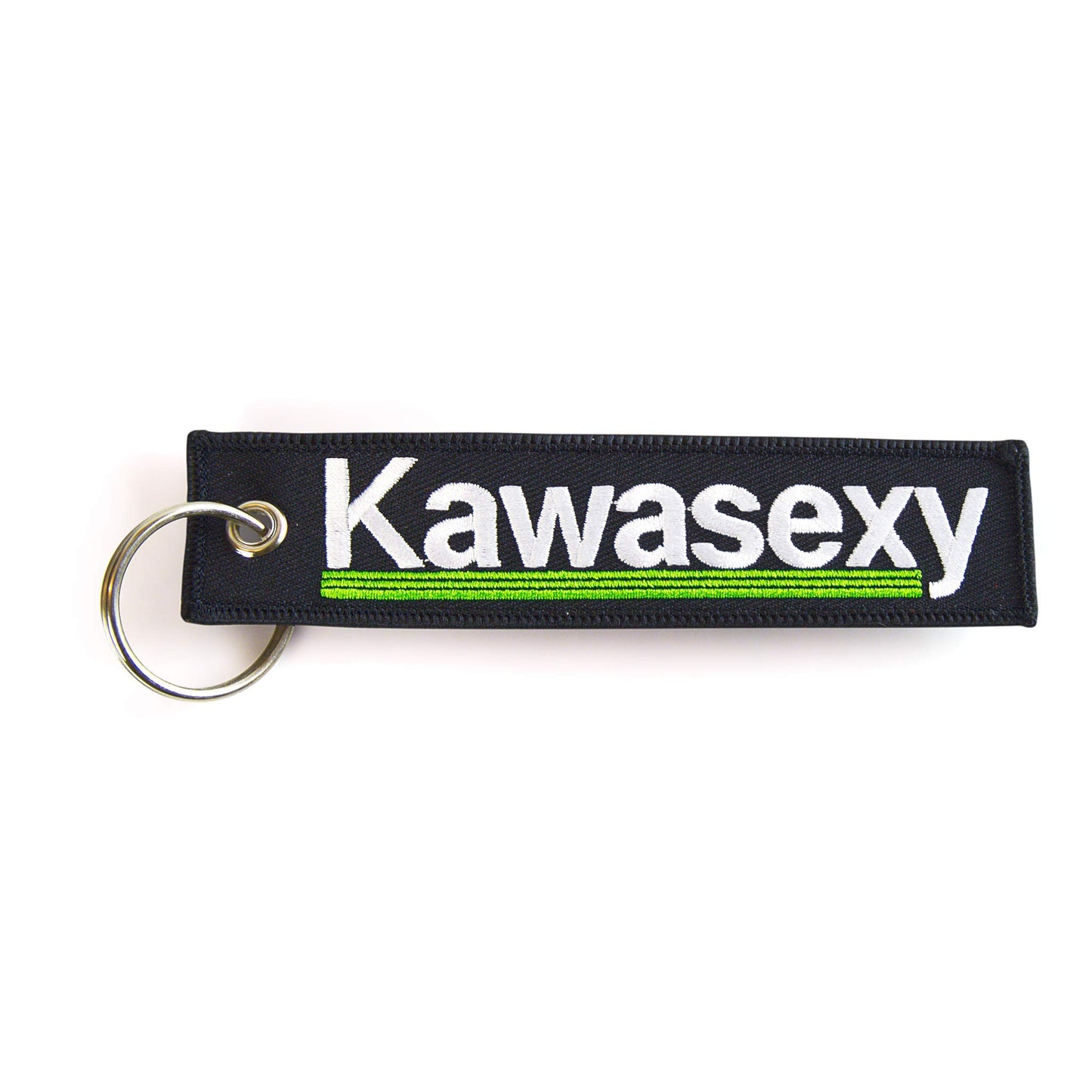 KAWASEXY - Motorrad Schlüsselanhänger - bestickt & kratzfest - 130 x 30 mm - schwarz