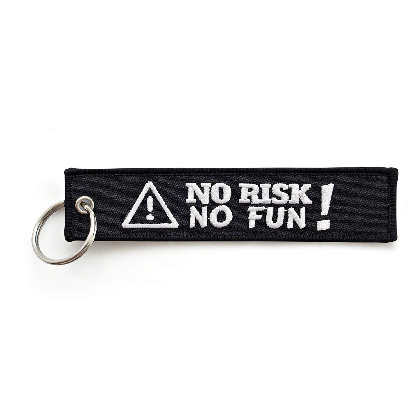 NO RISK NO FUN - Motorrad Schlüsselanhänger - bestickt & kratzfest - 130 x 30 mm